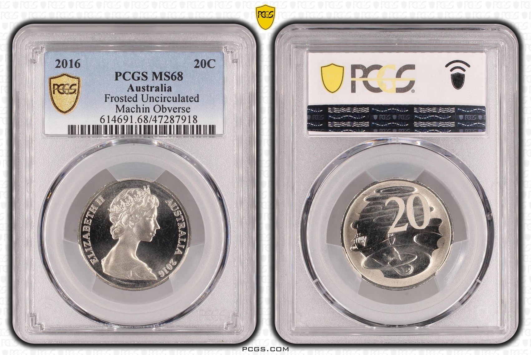 Elizabeth II, Frosted Uncirculated - Machin Obverse, Twenty Cent, 2016, PCGS MS68