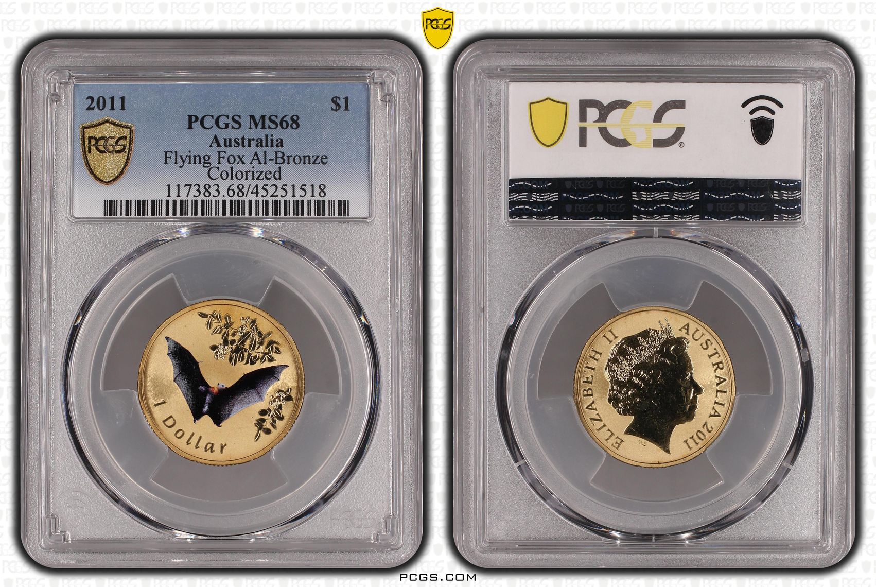 2011 Australia One Dollar, $1 Flying Fox Al-Bronze PCGS - MS68 -518