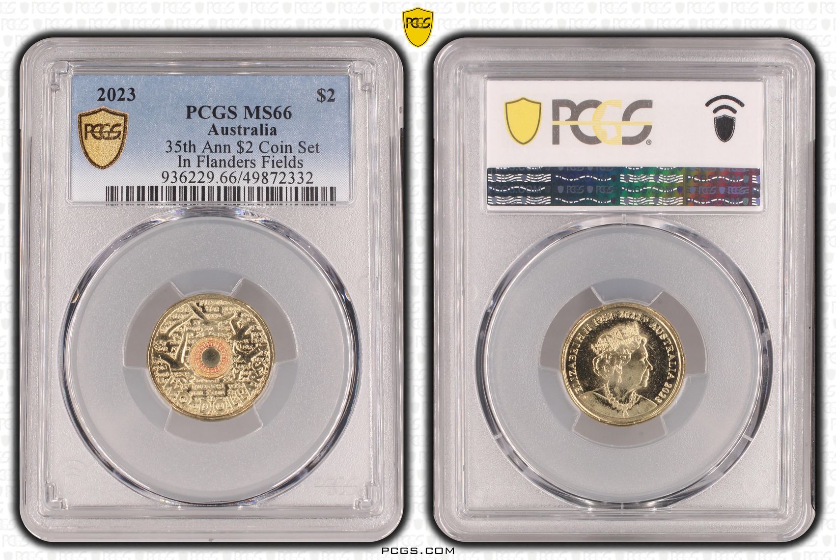 35th Ann $2 Coin Set Colourised In Flanders Fields, Two Dollar, 2023, PCGS MS66