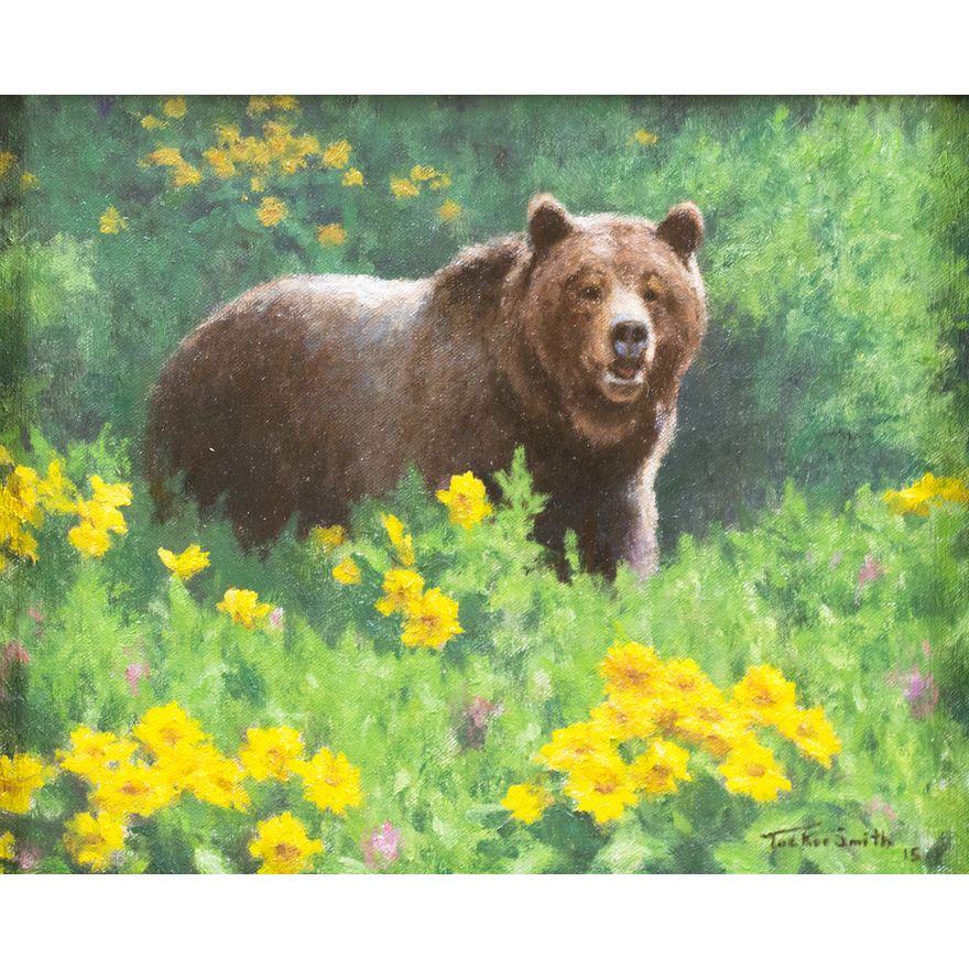 Tucker Smith (1940- ), Balsamroots and Grizzly
