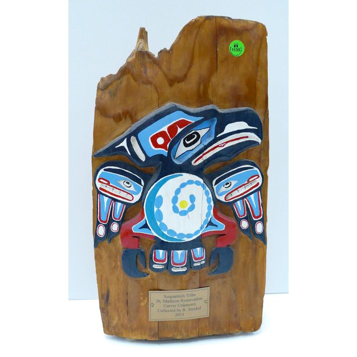 Suquamish Carved Thunderbird Cedar Sculpture 17''x9''