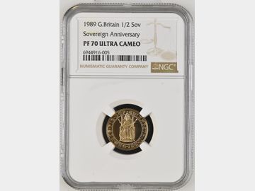 1989 TUDOR ROSE PROOF GOLD HALF SOVEREIGN PF70 UCAM TOP POP!