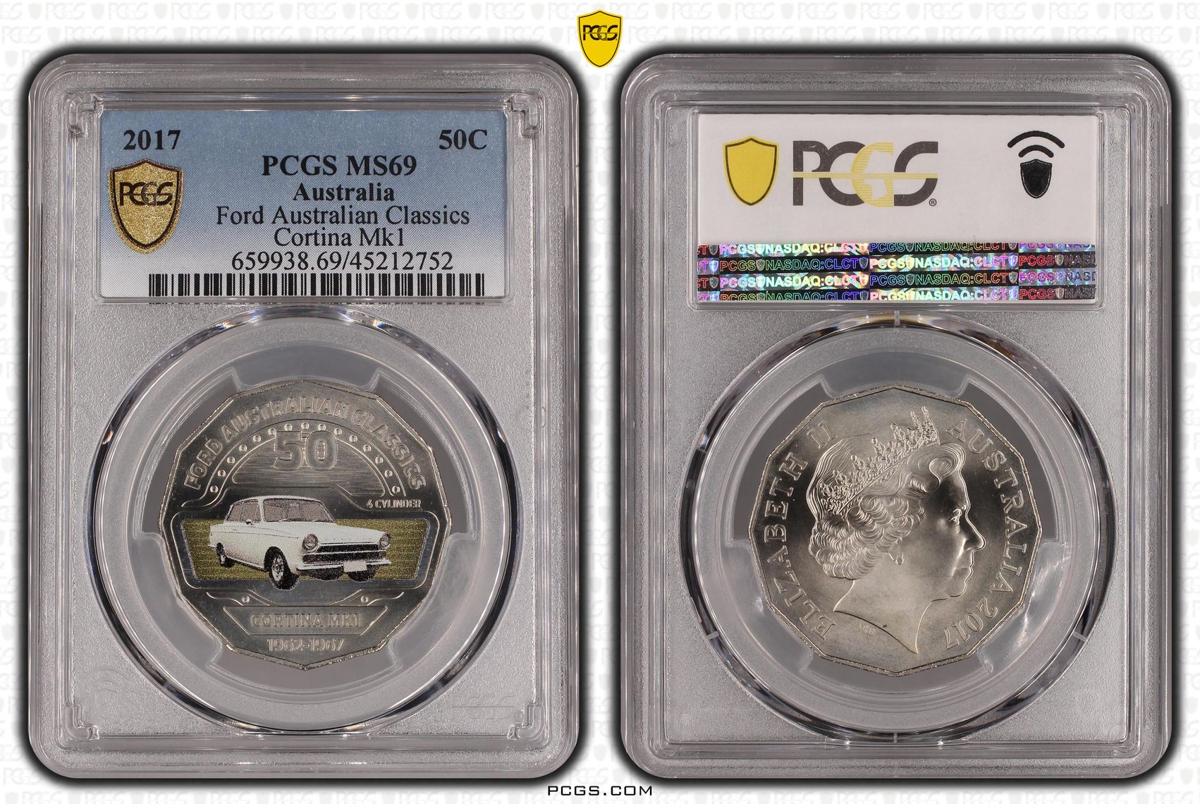 2017 Australia Fifty Cent, 50c Ford Australian Classics - Cortina Mk1 PCGS - MS69 -752