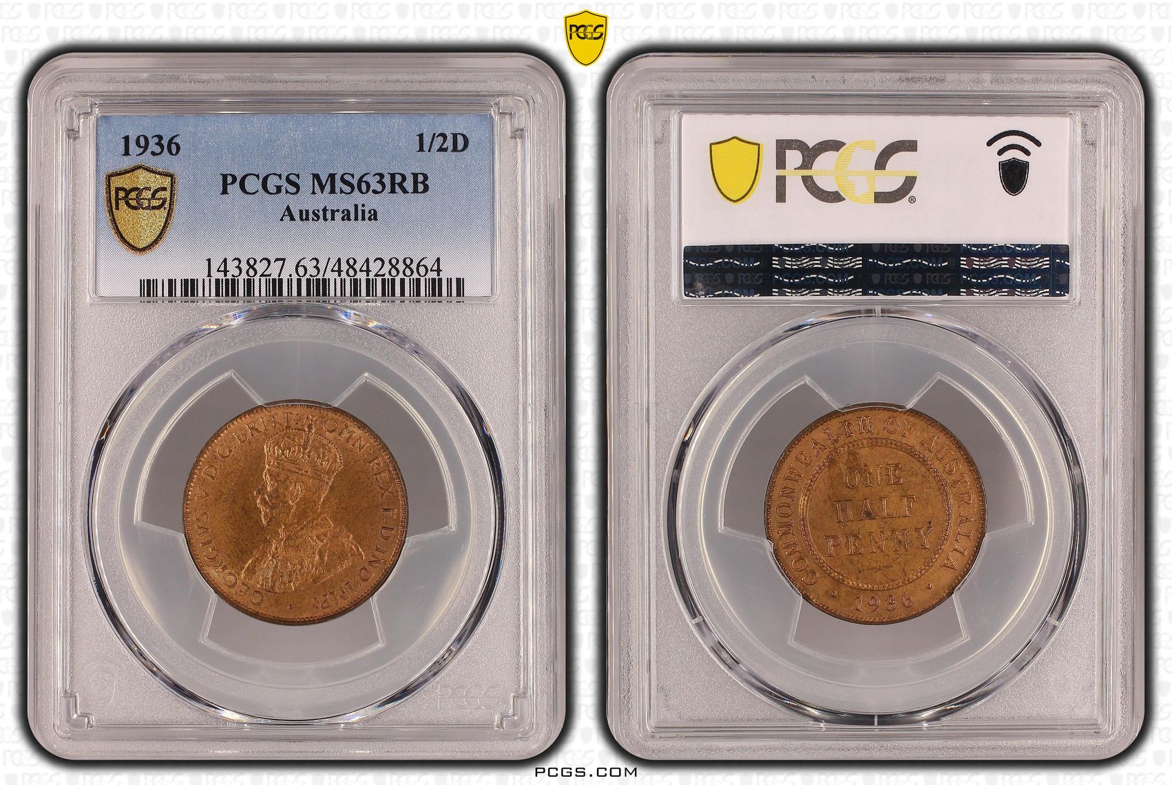 George V, Halfpenny, 1936, PCGS MS63RB