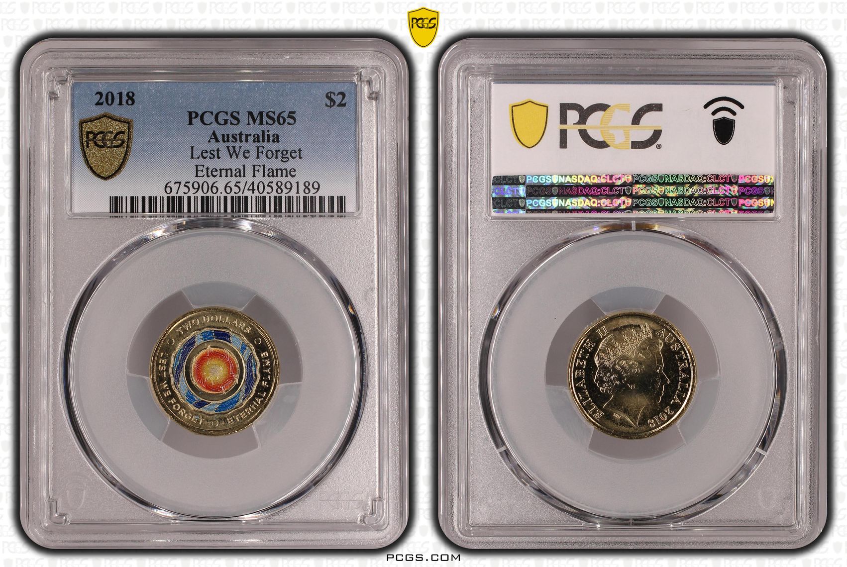 Elizabeth II, Lest We Forget - Eternal Flame Colorized , Two Dollar, 2018, PCGS MS65