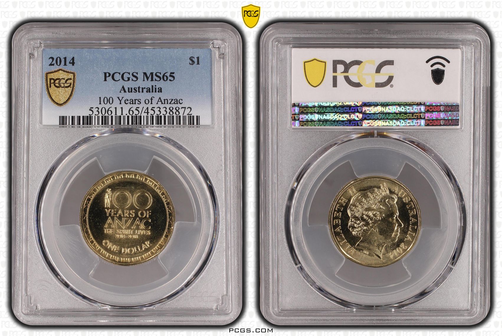 100 Years of Anzac, One Dollar, 2014, PCGS MS65