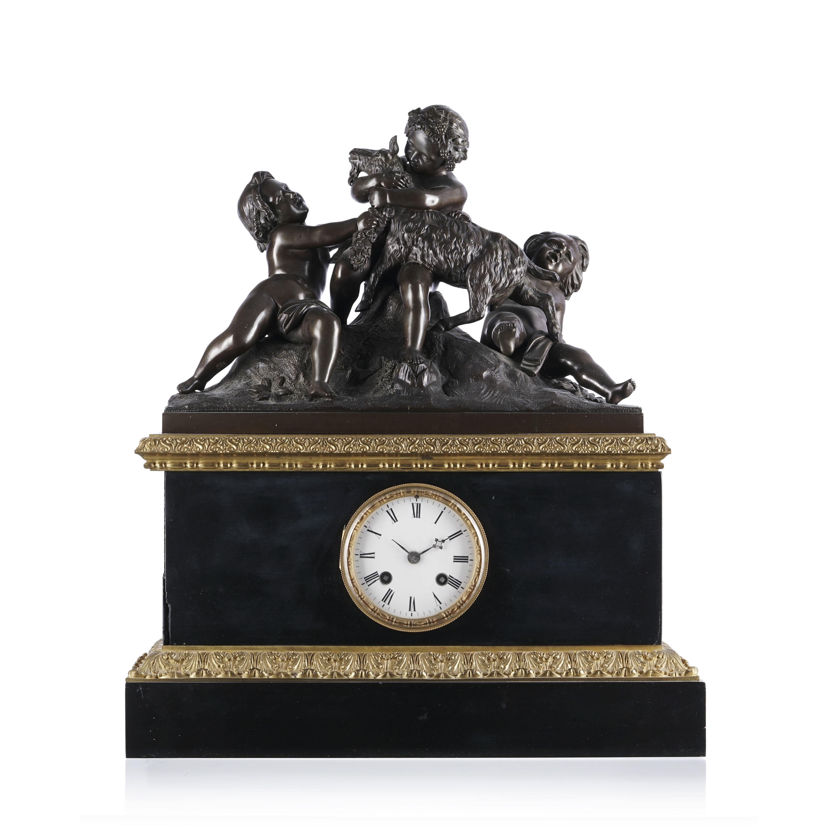 Pendule De Cheminée Borne XIXe En Marbre Et Bronze - Jeune Fille Style Napoléon III - Mécanique à Poids
