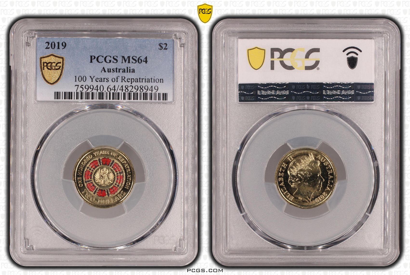 100 Years of Repatriation Colourised, Two Dollar, 2019, PCGS MS64