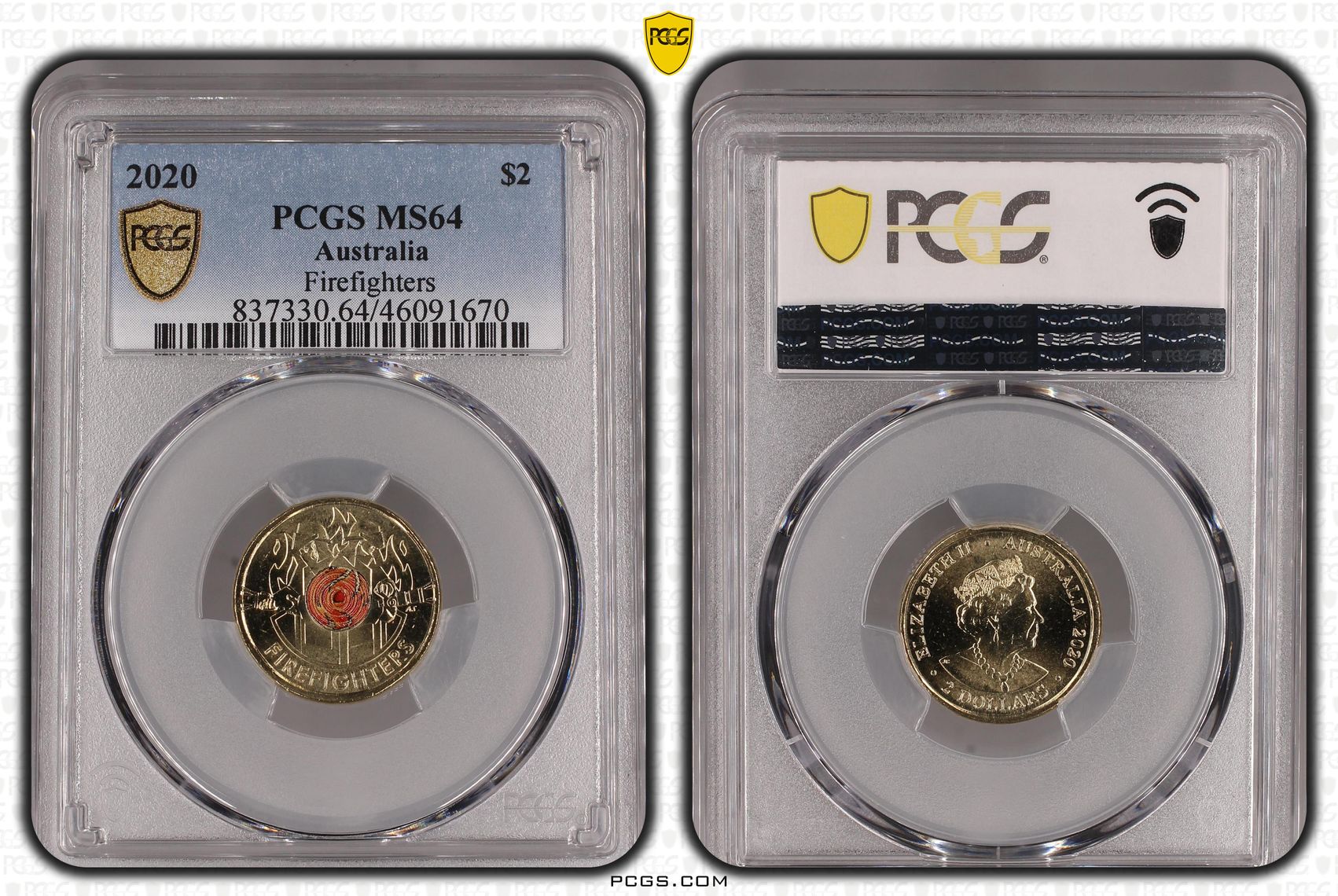 Firefighters Colourised, Two Dollar, 2020, PCGS MS64