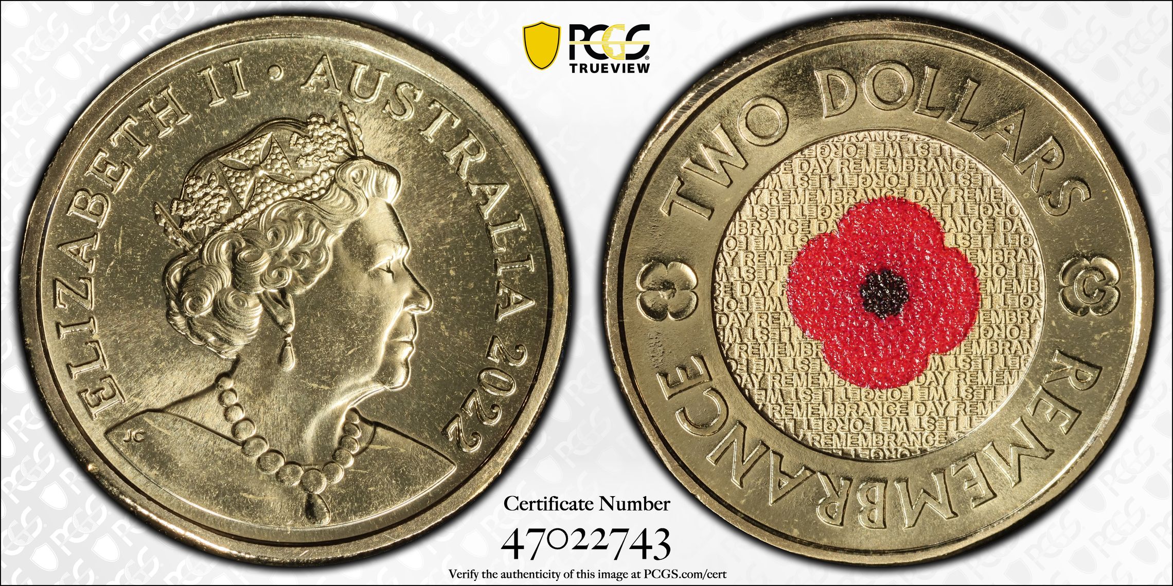 Remembrance Day Colorized, Two Dollar, 2022-C, PCGS MS67