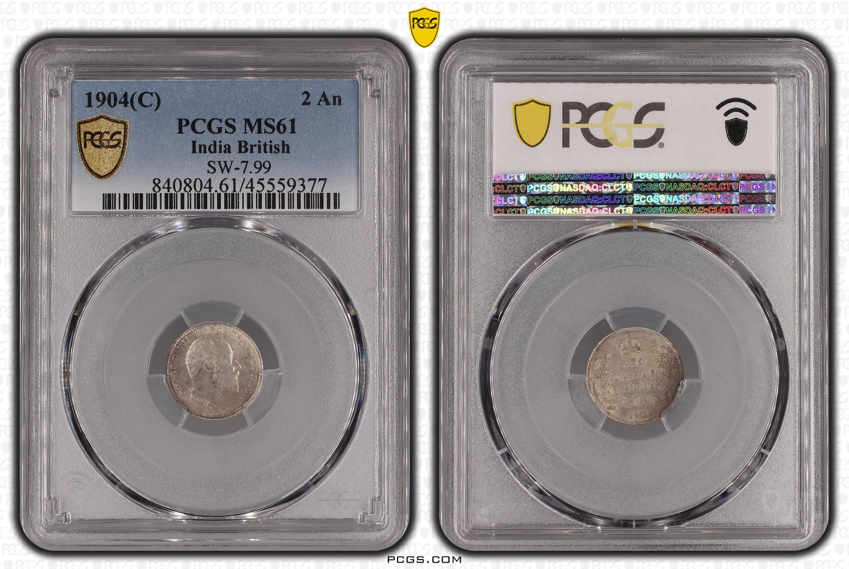 India British, SW-7.99, Two Anna, 1904(C), PCGS MS61