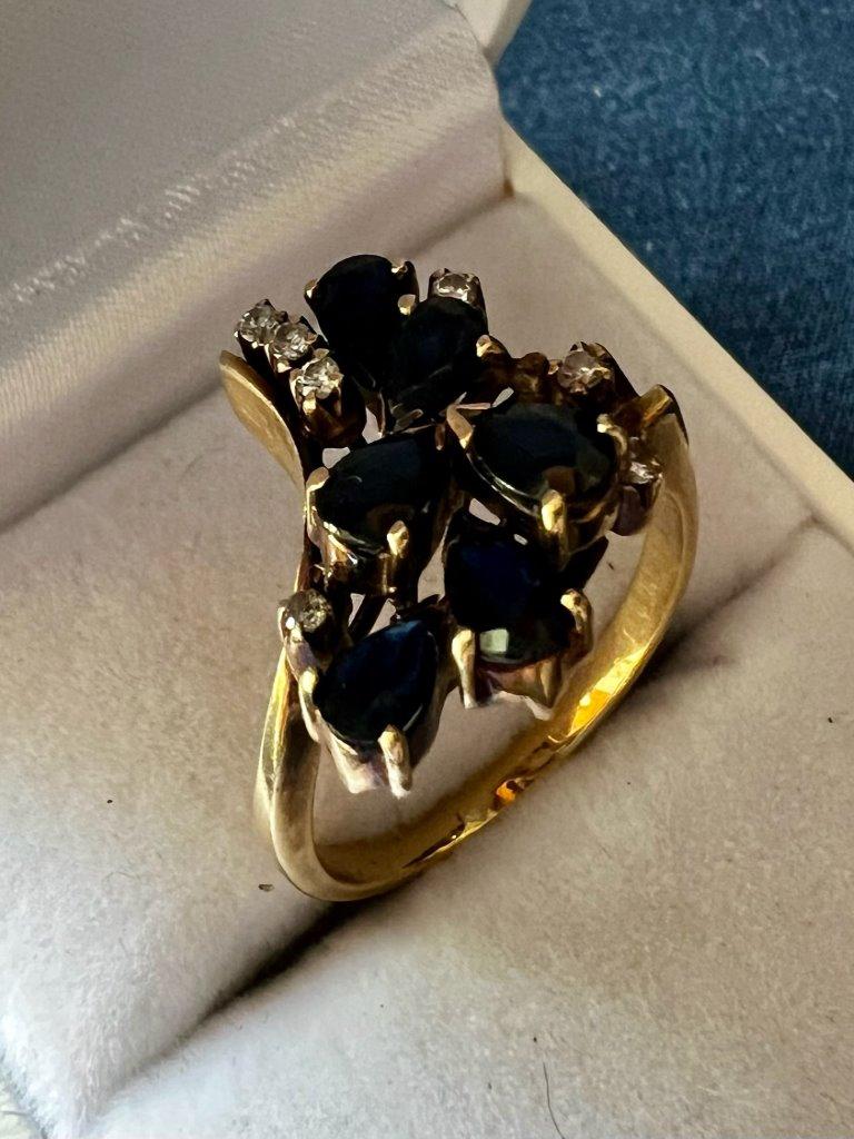 14ct Gold Sapphire + Diamond Cocktail Ring 3.04g K | Proctor Auctions