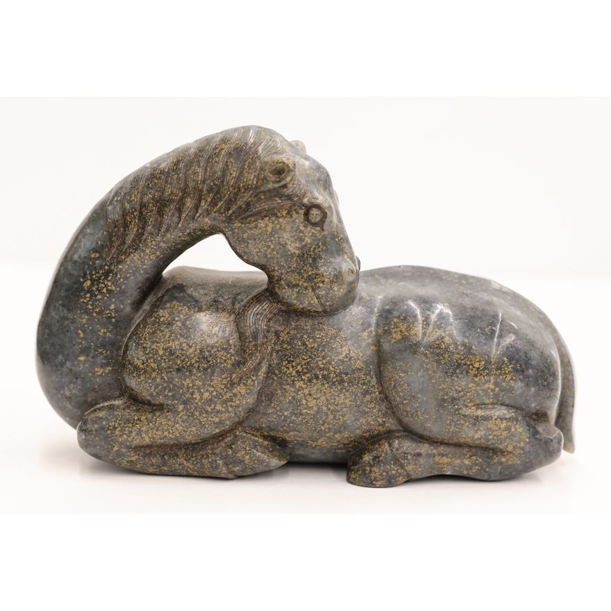 Chinese Grey Jade Large Recumbent Horse