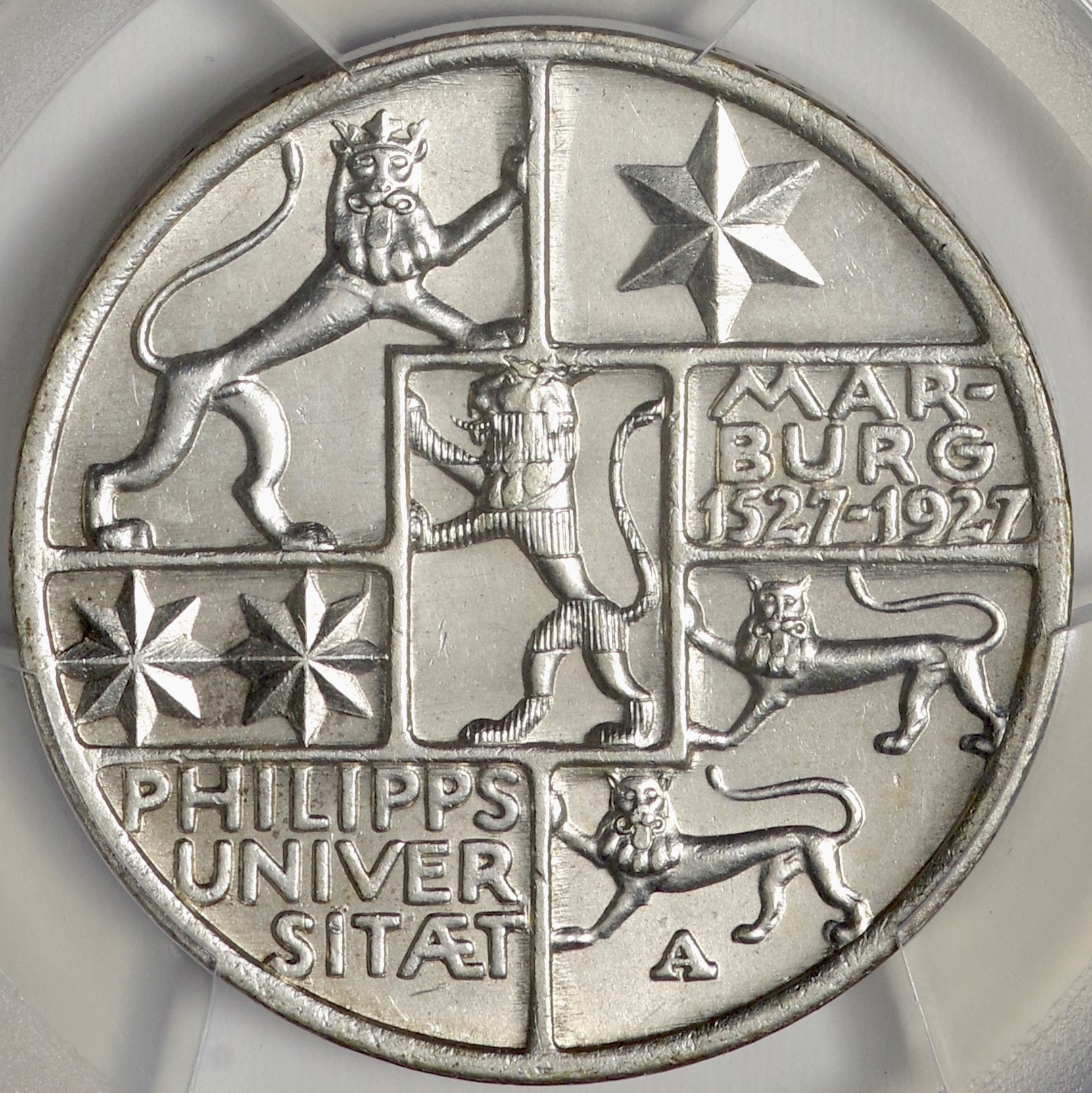 1927年ドイツ ワイマール共和国 マールブルグ大学400年記念3マルク銀貨-