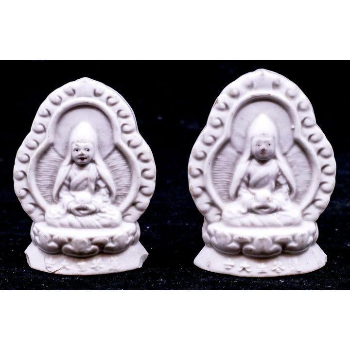 2pc Old Tibetan Blanc de Chine Porcelain Buddhist Icons- 3''-