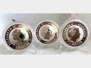 THREE AUSTRALIAN KOOKABURRA 1oz SILVER ONE DOLLARS