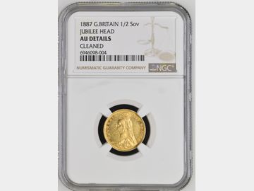 1887 VICTORIA JUBILEE HEAD GOLD HALF SOVEREIGN AU DETAILS CLEANED