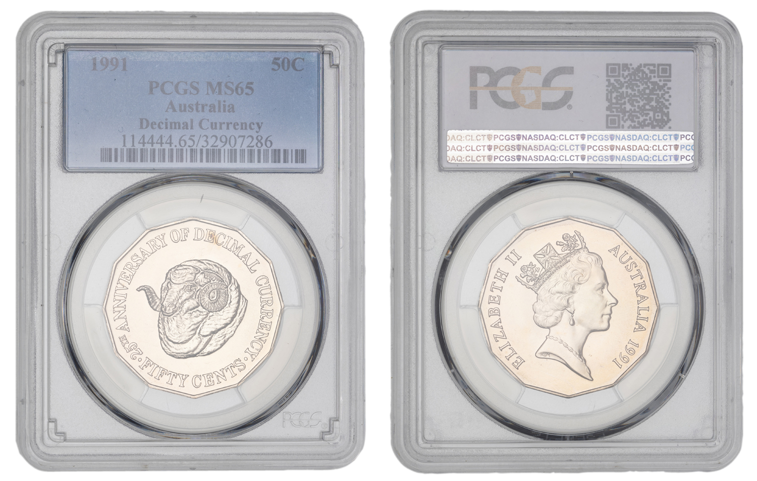 Elizabeth II, 25th Anniversary Decimal Currency, Fifty Cent, 1991, PCGS MS65