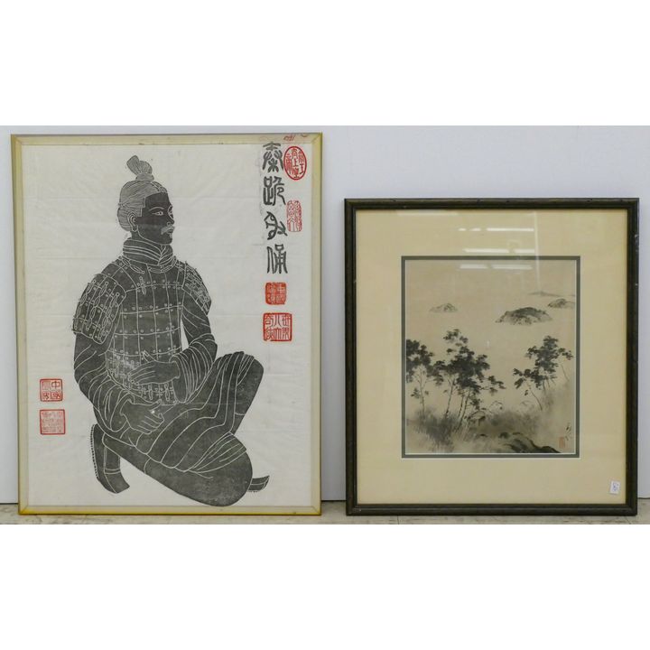 2pc Chinese Woodblock Prints. Largest 20'' x 16''