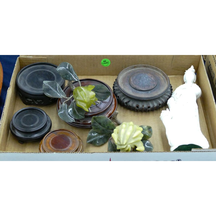 Box Old Chinese Rosewood Stands & Jade Fruit etc.