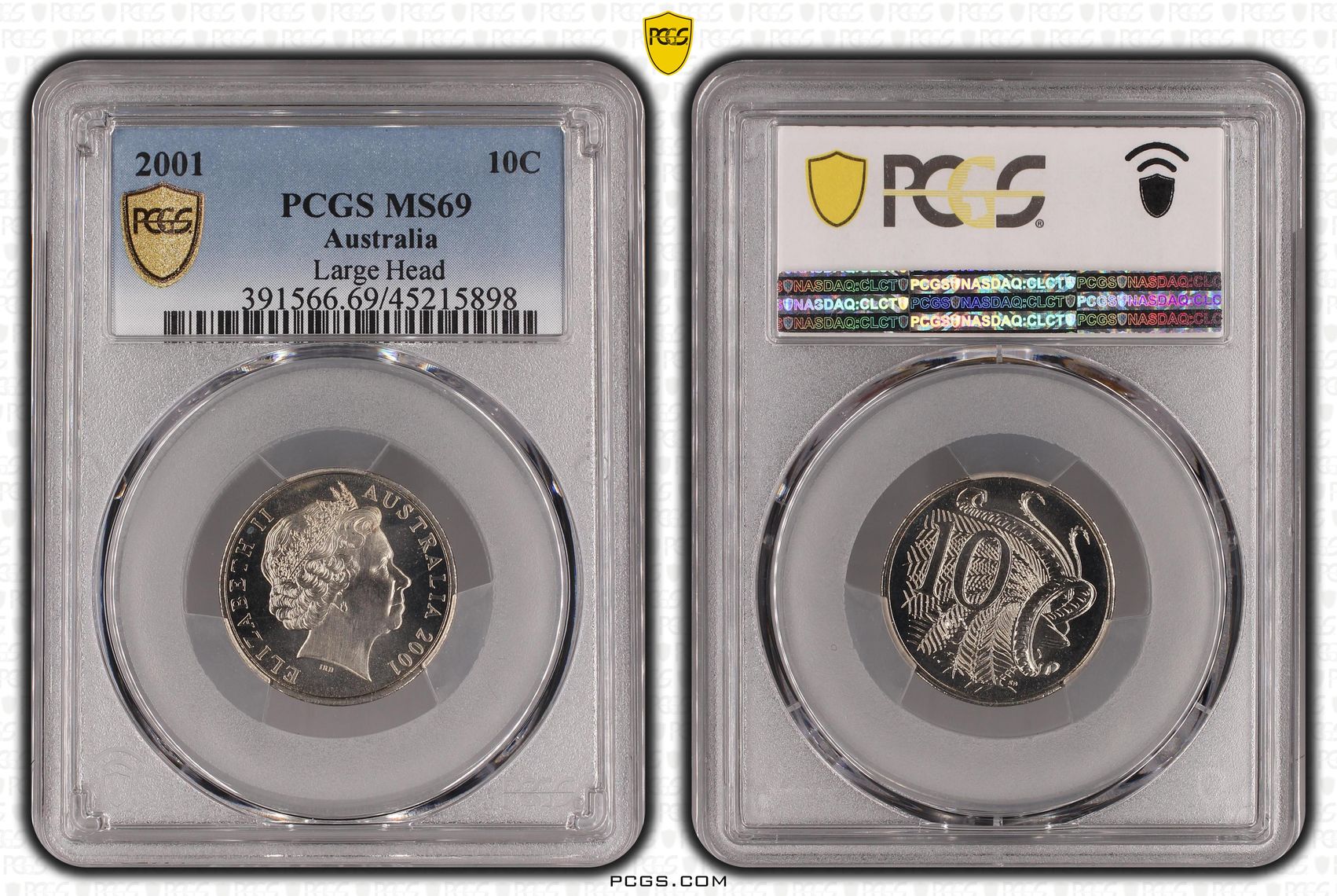 2001 Australia Ten Cent, 10c Large Head PCGS - MS69 POP 5/0 -898