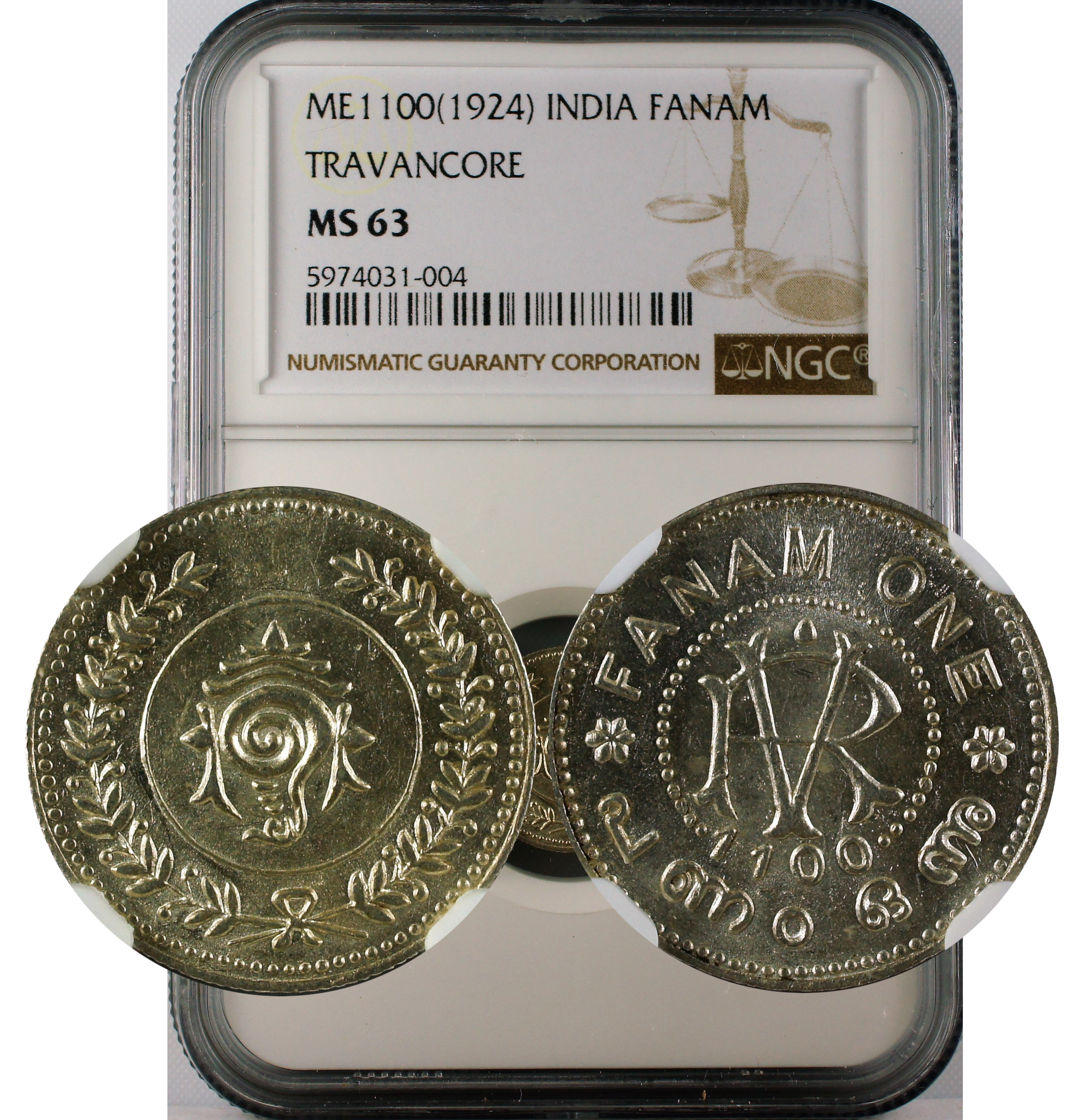 ME 1100(1924) INDIA FANAM TRAVANCORE MS63