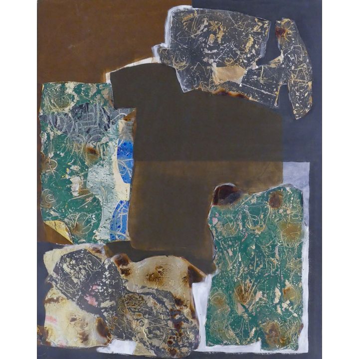 Jonier Marin (French) ''Memoire #4'' 1985 Oil and Collage on Canvas 60''x48''