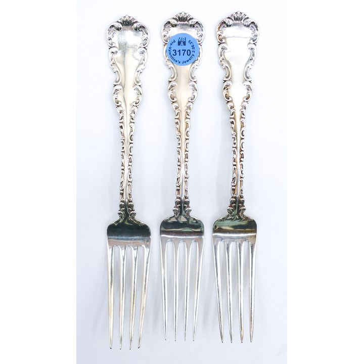 3pc Whiting Louis XV Sterling Dinner Forks 7.5'' - 152 Grams TW