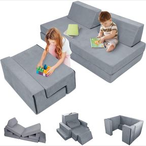 DREAMANIA 7PCS KIDS PLAY COUCH, PREMIUM MODULAR KIDS PLAY COUCH FOR TODDLER TEENS, CHILD SECTIONAL SOFA FOR BEDROOM PLAYROOM TOY L