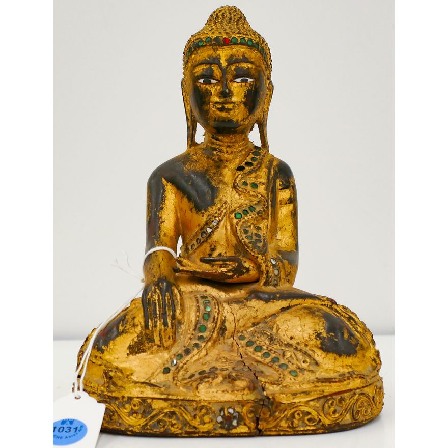 Burmese Mandalay Gilt Jeweled Seated Buddha 8.5''x6''
