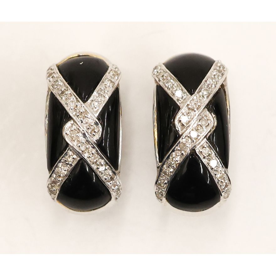 Pair 14k Diamond and Onyx Earrings