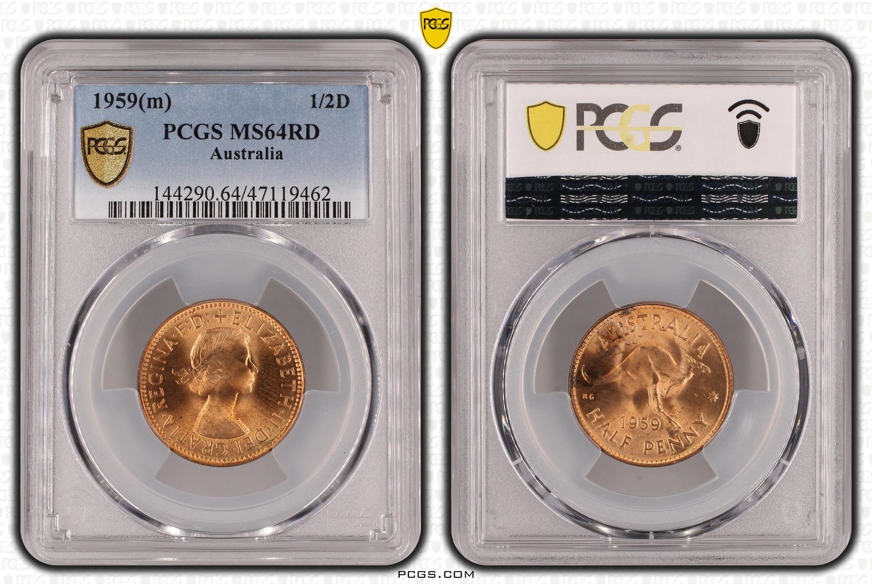 Elizabeth II, Halfpenny, 1959(m), PCGS MS64RD