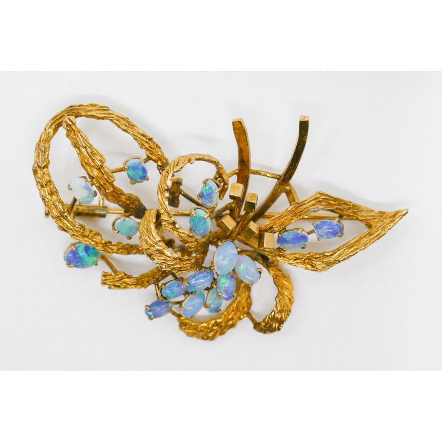 Ladies 14k Opal Spray Brooch 2.5'' - 11.3 Grams