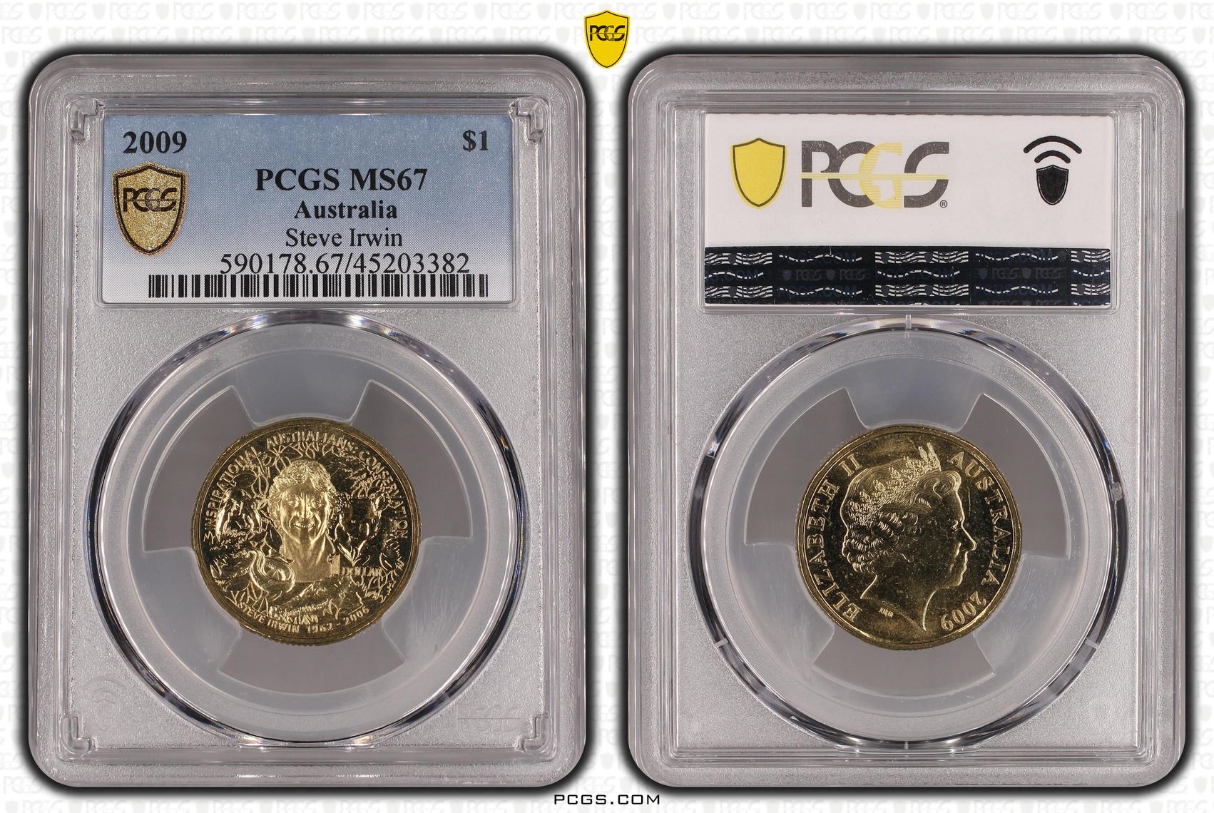 2009 Australia One Dollar, $1 Steve Irwin PCGS - MS67 POP 11/0 -382
