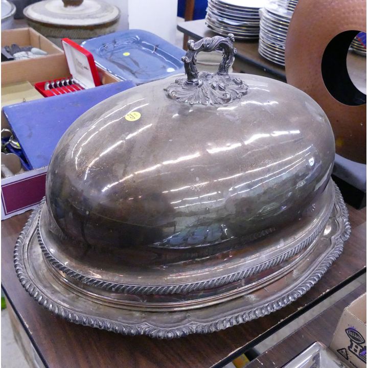 Antique Sheffield Dome Top Server with Warming Tray- 21''