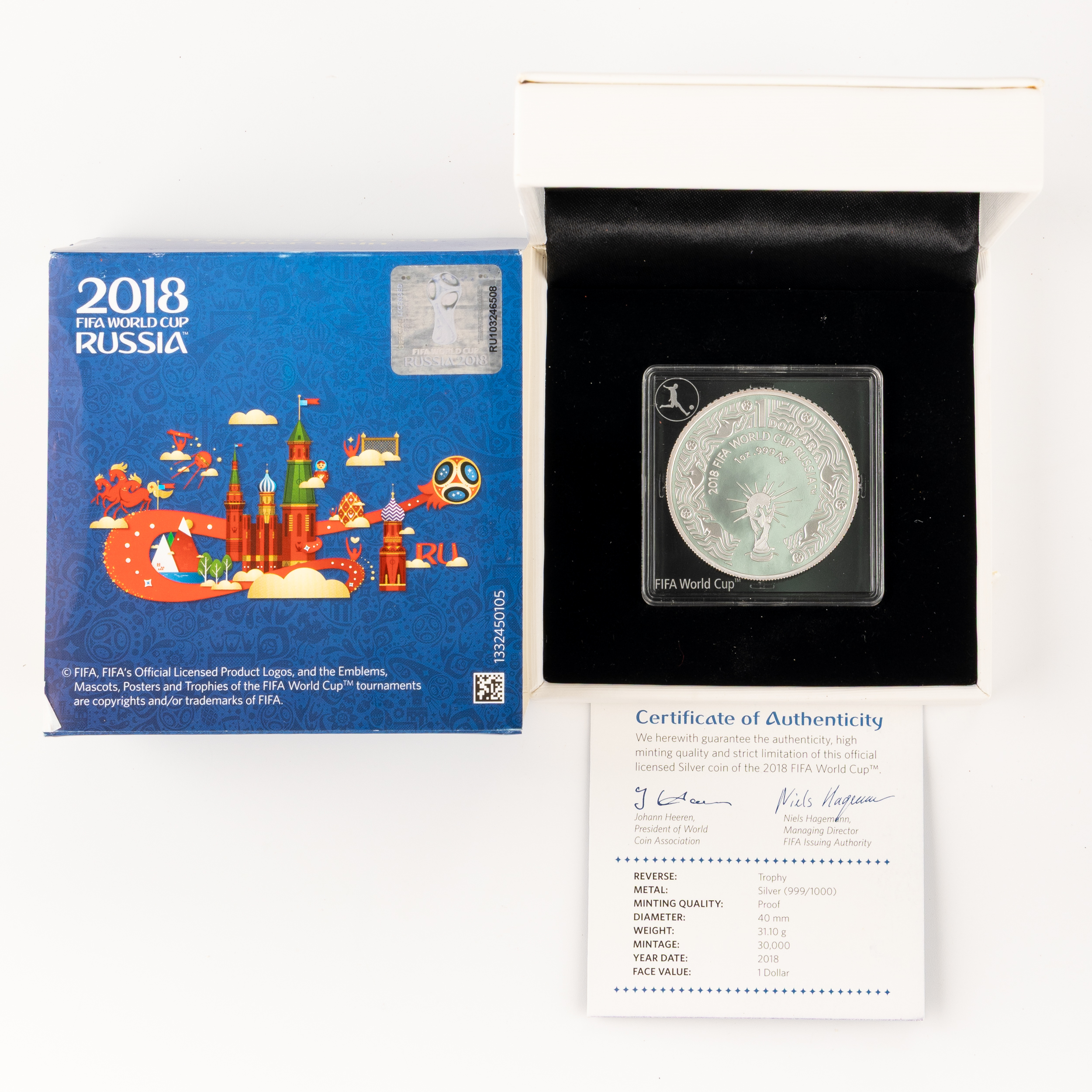 Elizabeth II, FIFA World Cup Official Licensed Silver Coin, One Dollar, 2018, FDC
