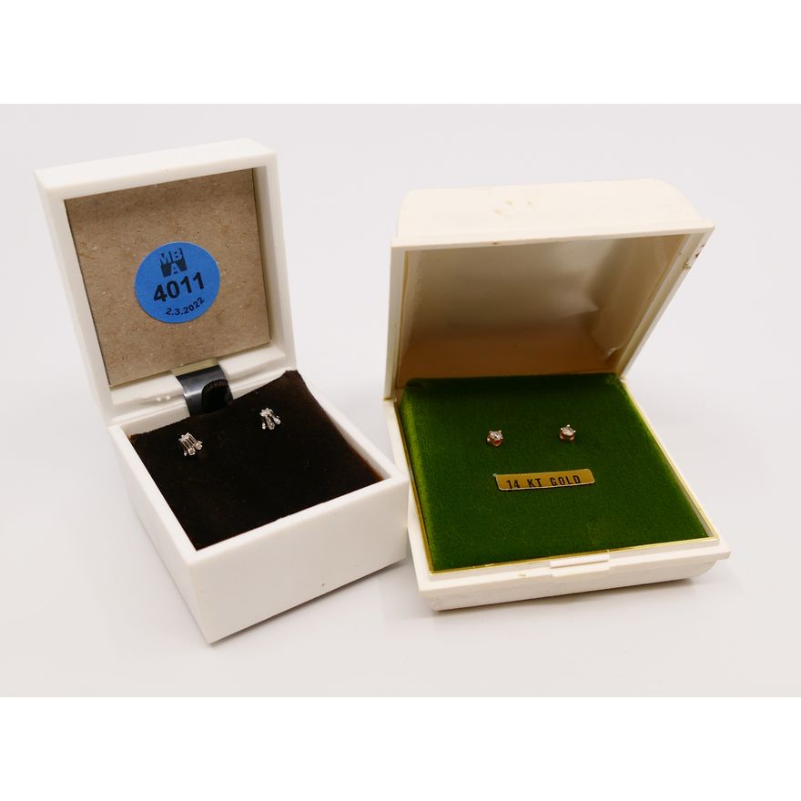2 Pairs 14K Diamond Stud Earrings- 2mm and 3mm