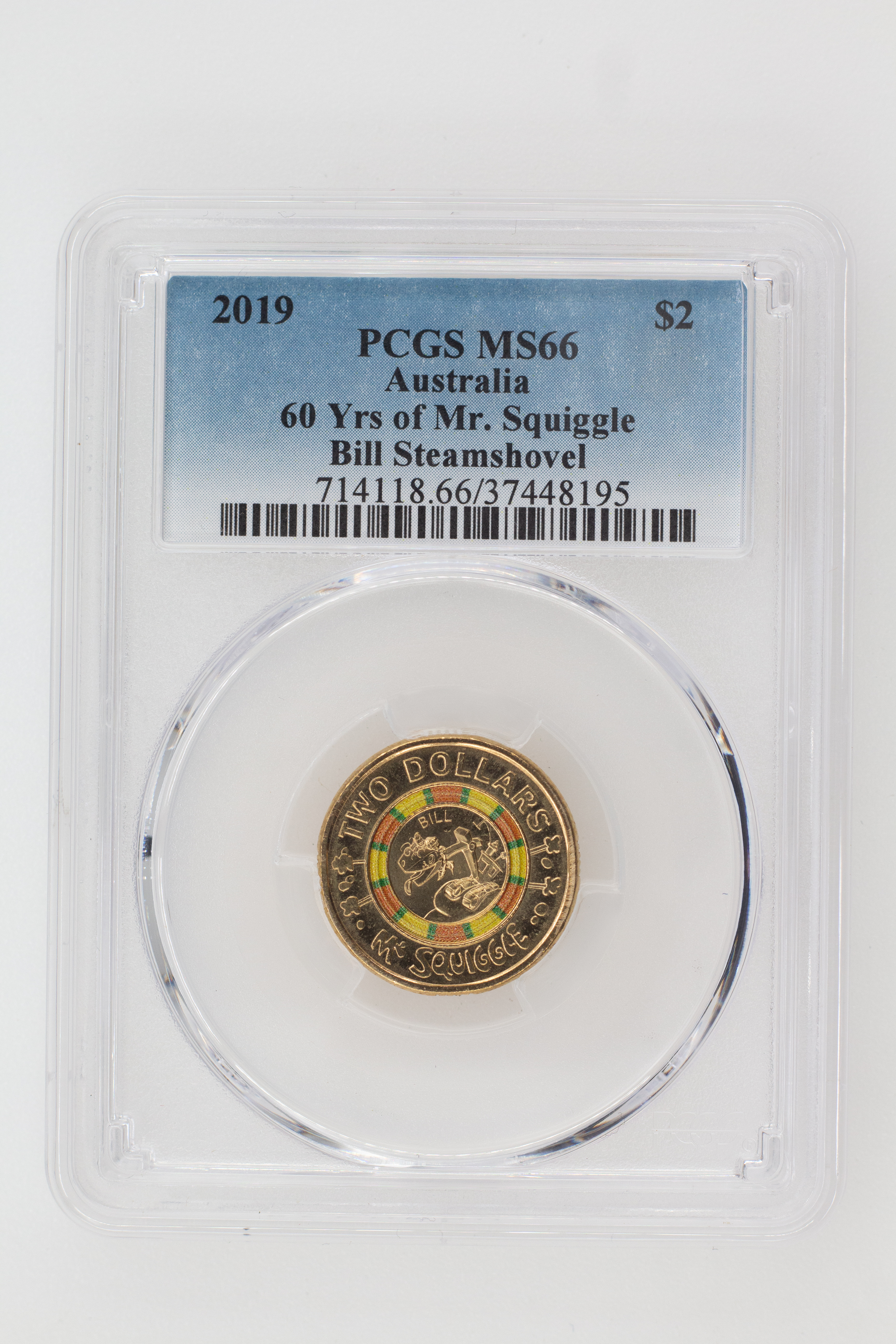 2019 Australia Two Dollar, $2 60 Yrs of Mr. Squiggle - Bill Steamshovel PCGS - MS66 -195