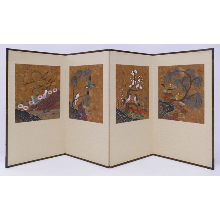 Japanese 4 Panel Birds and Trees Screen- 33x69''