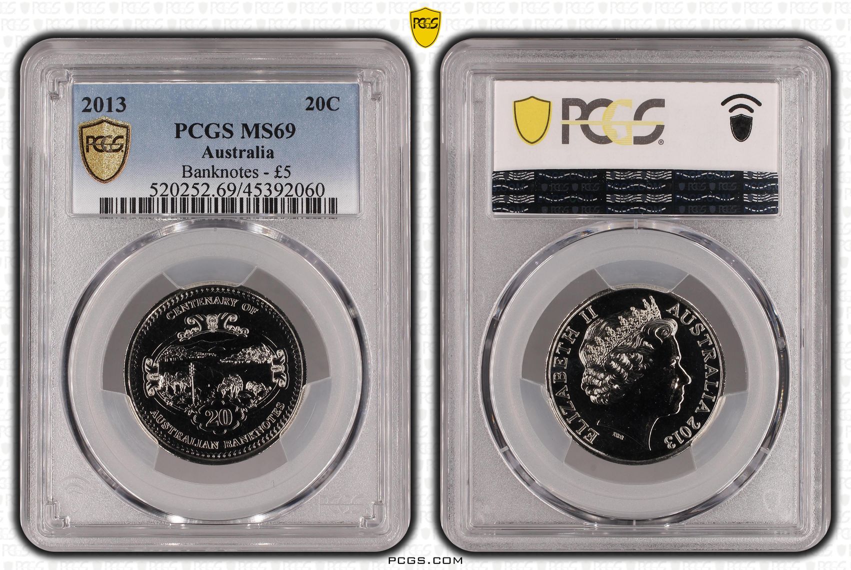 2013 Australia Twenty Cent, 20c Banknotes - �5 PCGS - MS69 POP 10/0 -060