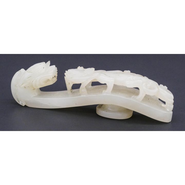 Chinese Qing White Jade Dragon Belt Hook 3.25''