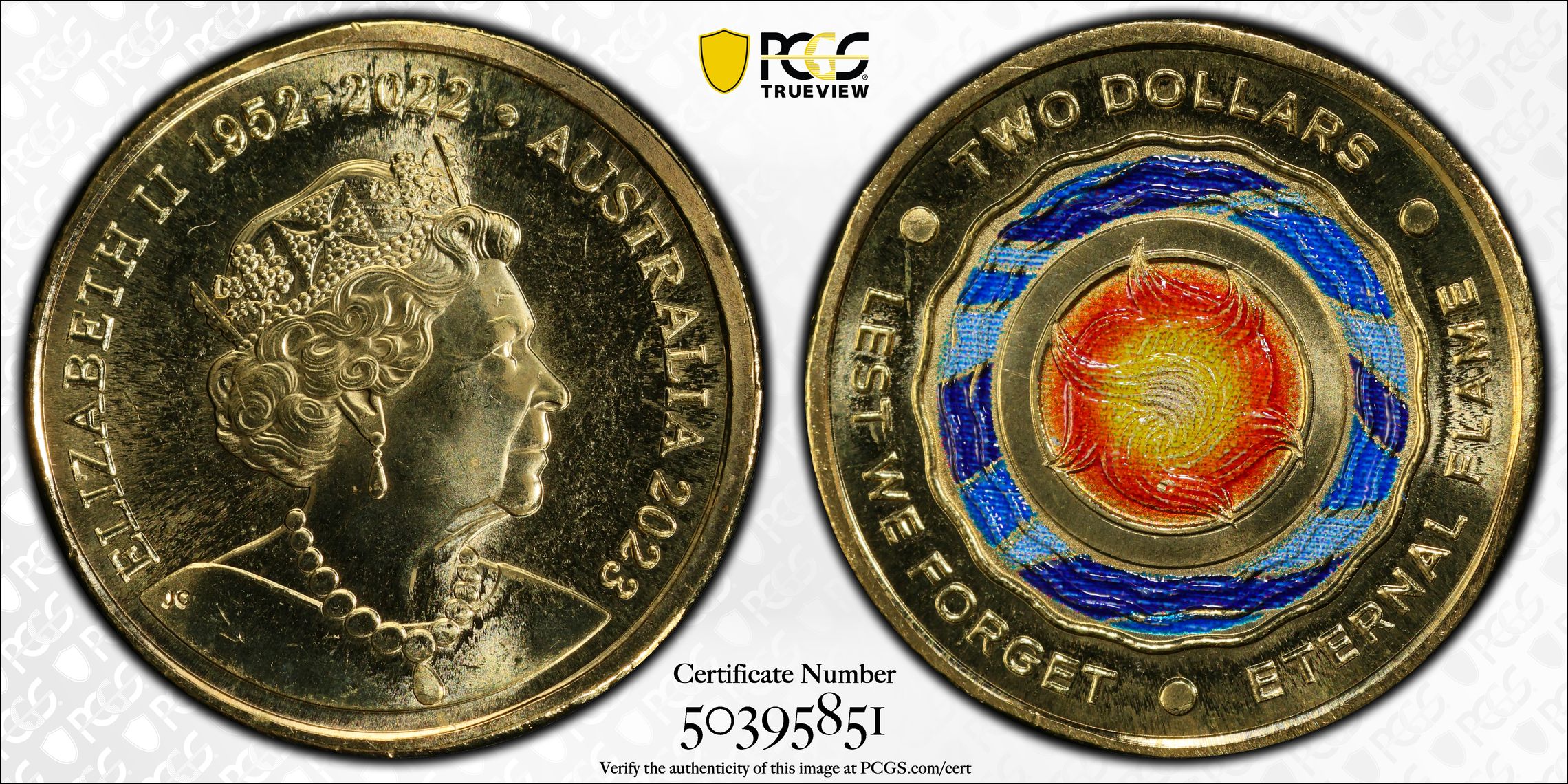 35th Ann $2 Coin Set Colourised Lest we Forget-Eternal Flame, Two Dollar, 2023, PCGS MS66