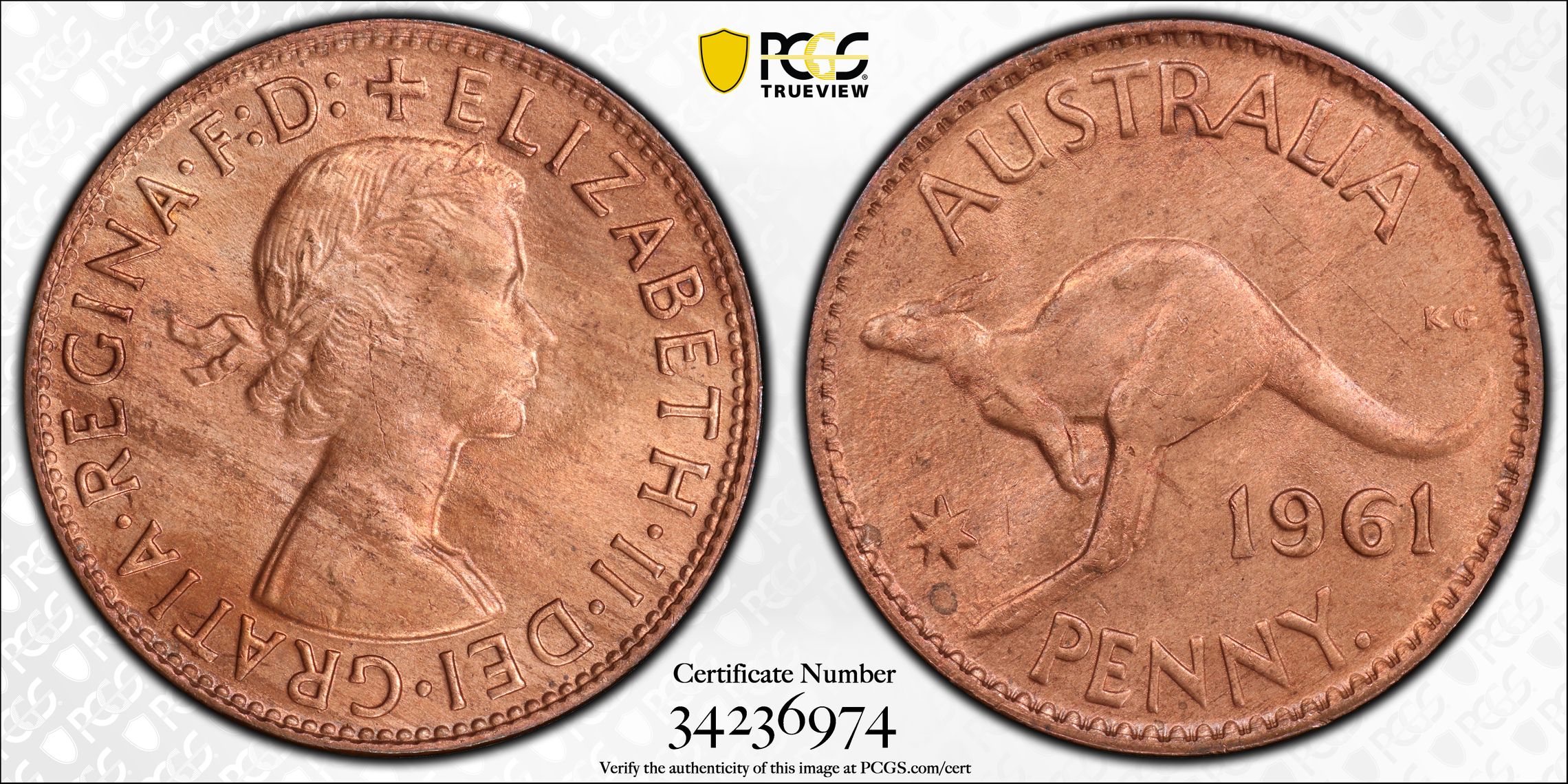 One Penny, 1961, PCGS MS64RD