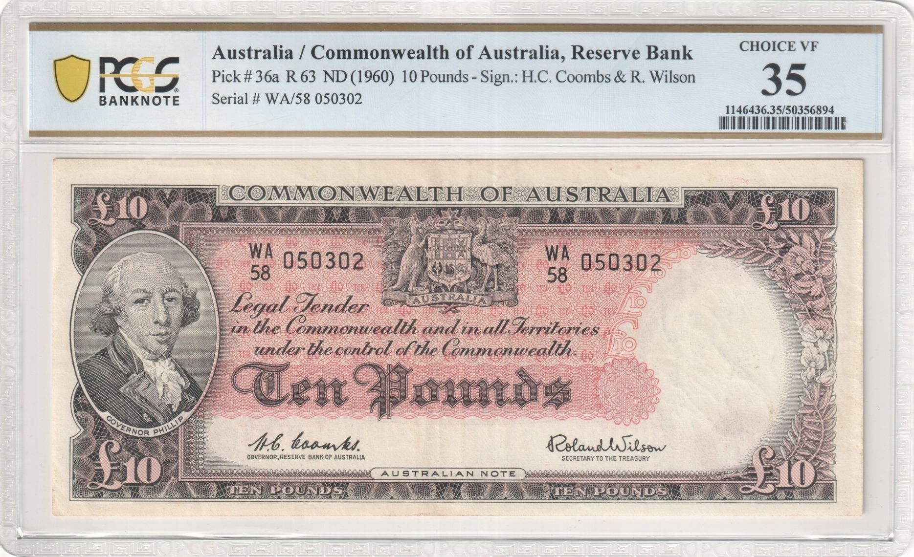 Coombs/Wilson, Ten Pounds, 1960, PCGS Choice VF 35