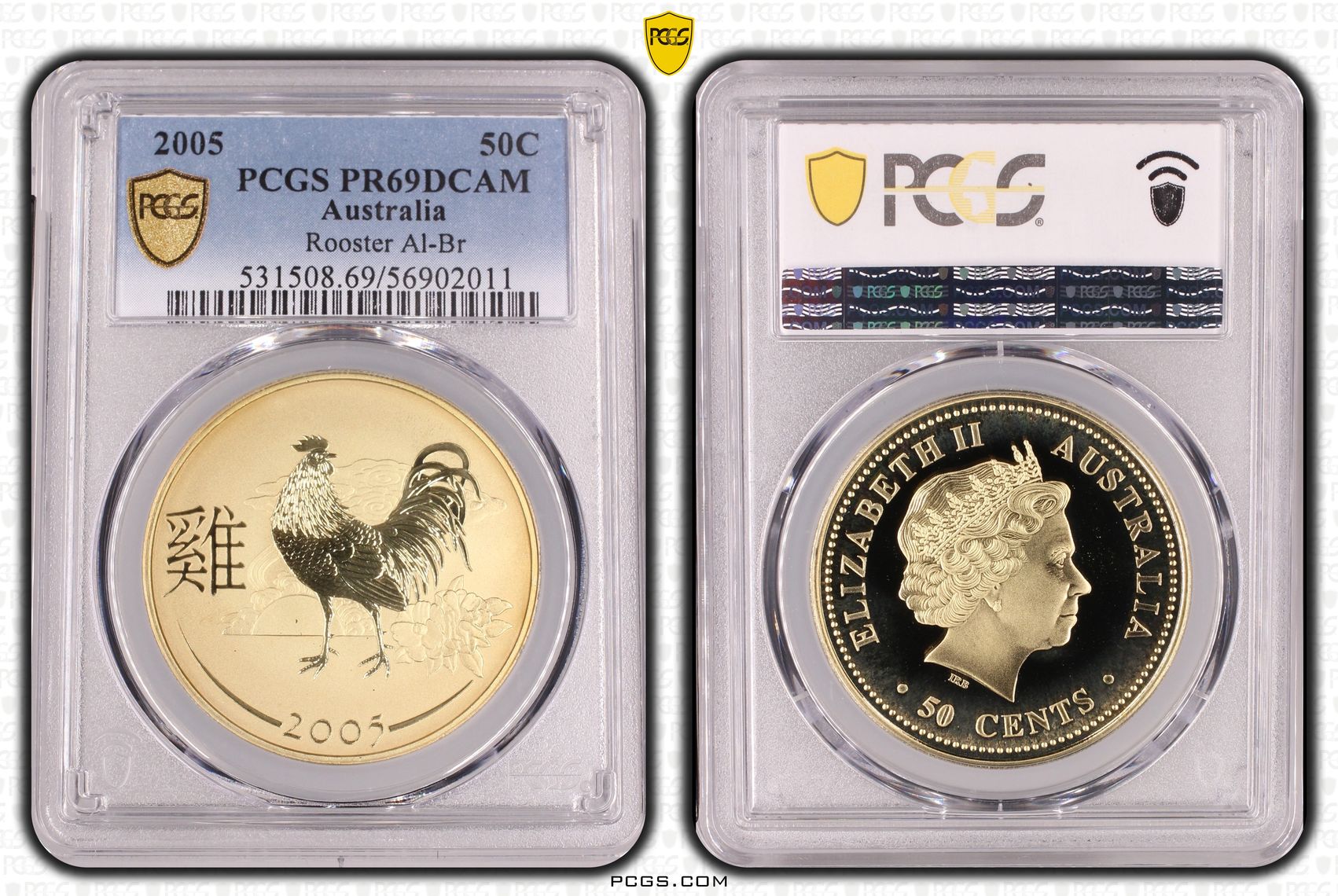 Rooster Al-Br, POP 11/0, Fifty Cent, 2005, PCGS PR69DCAM