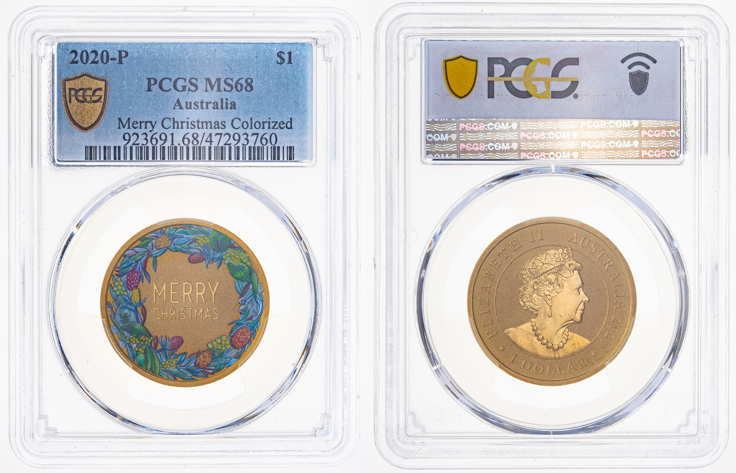 Merry Christmas Colorized, One Dollar, 2020-P, PCGS MS 68