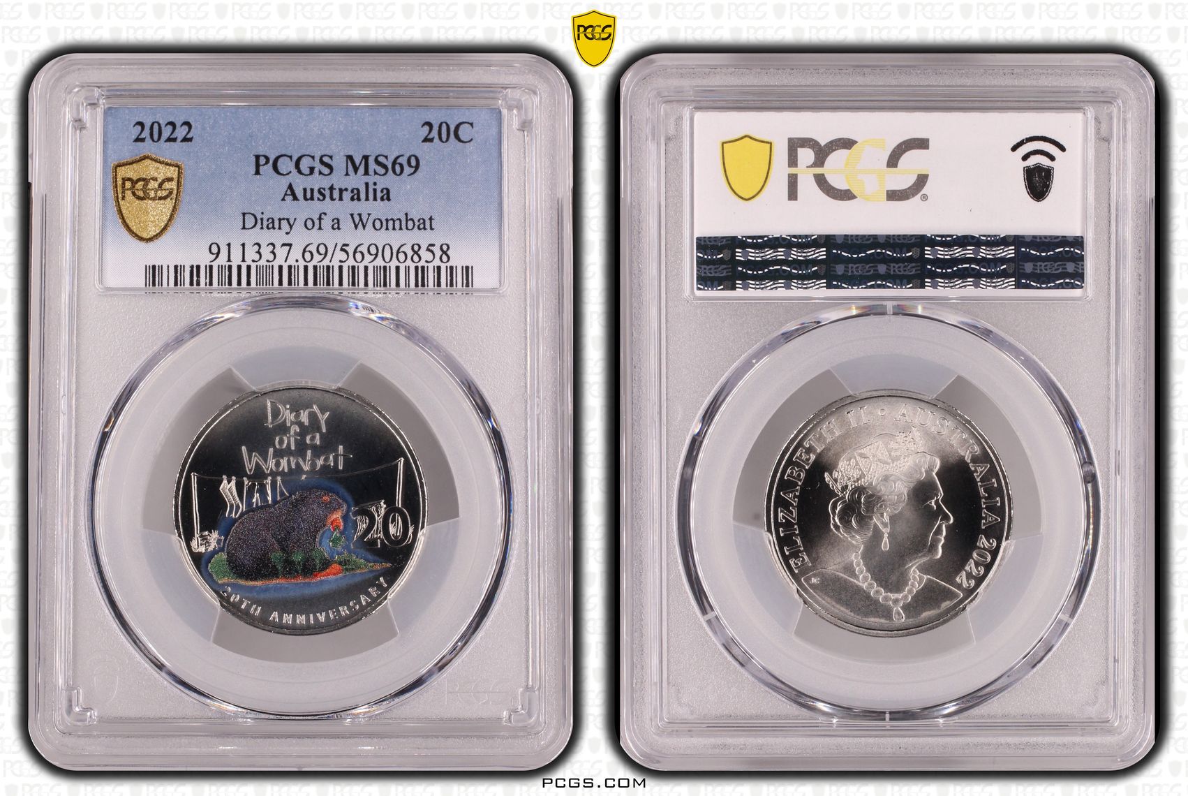 Diary of a Wombat, Twenty Cent, 2022, PCGS MS69
