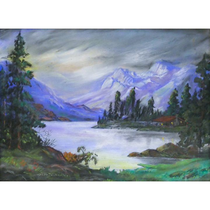 Early Neil Meitzler ''Cabin Landscape'' 1944 Pastel on Paper