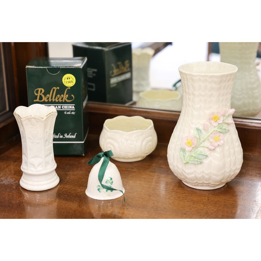 4pc Belleek Porcelain Vases etc.