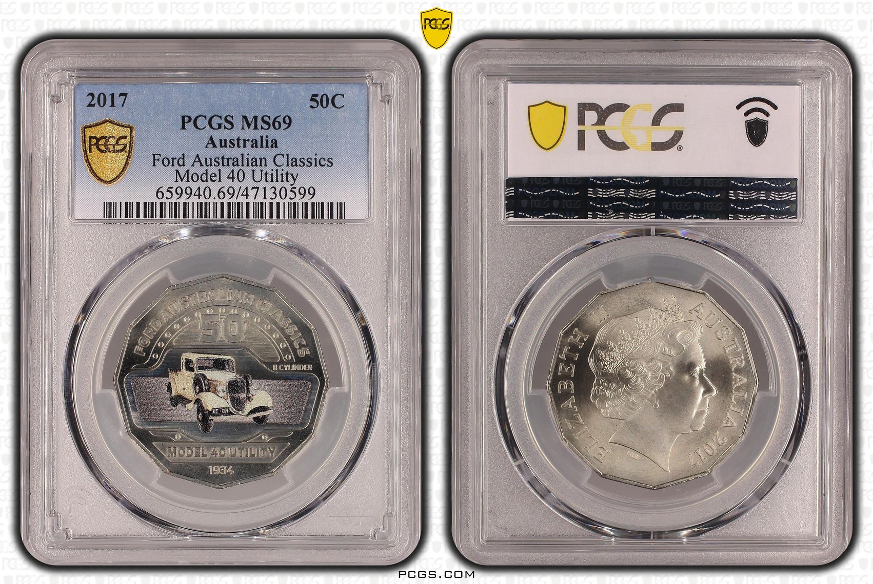 Elizabeth II, Ford Australian Classics - Model 40 Utility, Fifty Cent, 2017, PCGS MS69